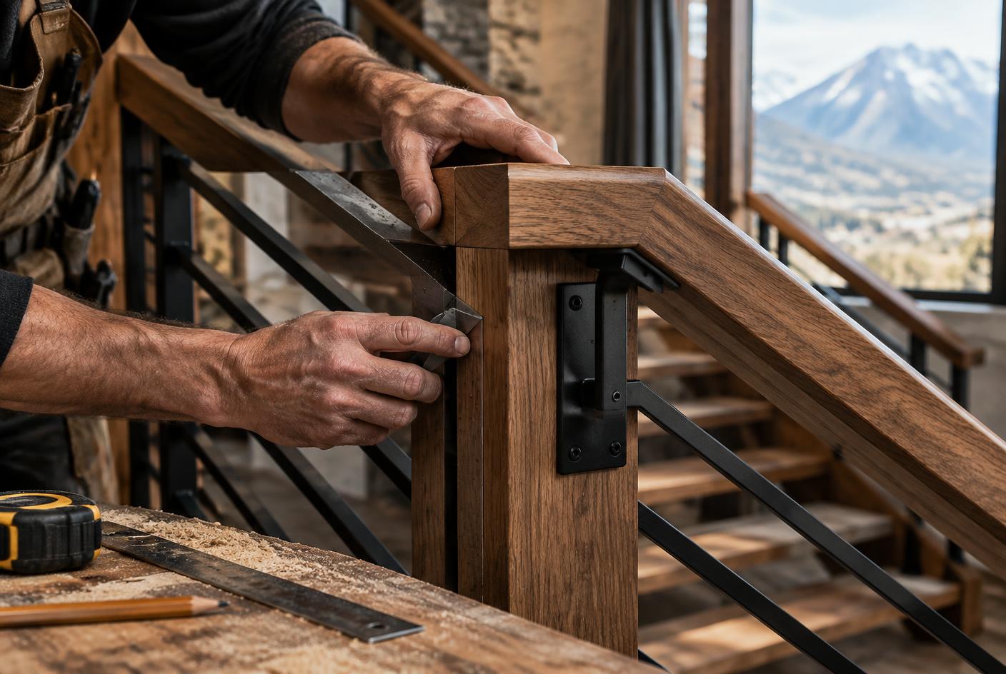 Precision carpentry and metalwork on a custom railing